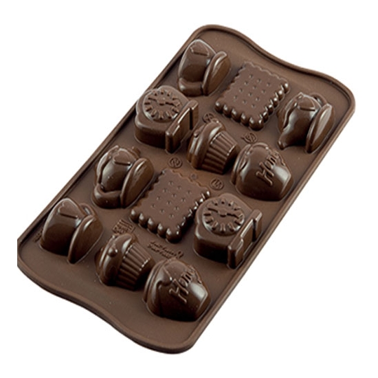 PLAQUE SILIKOMART 12 SUJETS TEA TIME - GAMME EASY CHOC
