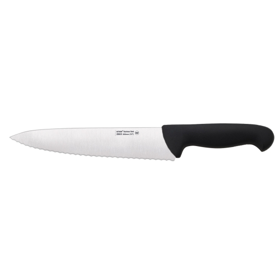 COUTEAU CHEF 250 MM - AVEC DENTS - NOIR OU JAUNE